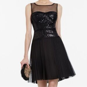 Like New BCBG MAXAZRIA Hazelle Sequined Bustier Pleated Skirt Dress Black Size 0